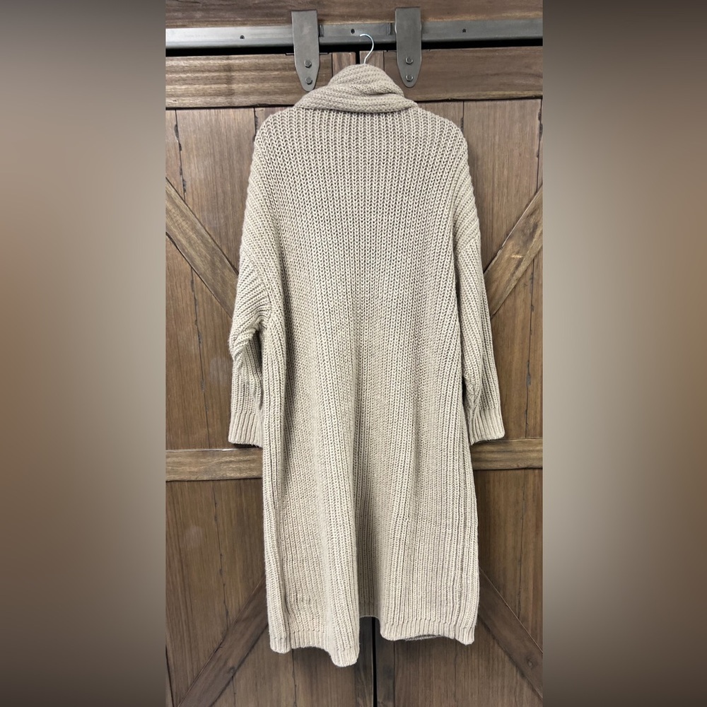 Zara Long Ribbed Knit Cardigan with Scarf - Beige - Picture 5 of 8